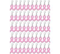 Bemvp 50pcs Breast Cancer Keyring,Pink Ribbon Charm,Awareness Theme Key Chains Domestic Violence Charm for Bag Wallet Backpack