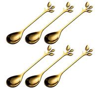 Bemvp 6 Pcs Small Coffee Spoons Adorable Gold Leaf Shape Mini Stainless Steel Espresso Spoons for Dessert Teaspoons Stirring Mixing Spoon
