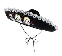 Bemvp Asults Day of the Dead Sombrero, Halloween Mexican Fiesta Costume Hats with Silver Trim Skull Sombrero Fancy Dress Hat for Cinco De May