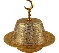 Bemvp Ramadan Serving Dish with Lid Metal Ramadan Tray Eid Mubarak Plate Gold Candy Bowl for Wedding Home Hotel Desk Decoration