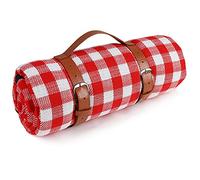 Ben & Bel Water/Sand/Dirt-resistant Picnic Blanket with PU Handle, Outdoor-Ready Red & White Square, 150x200cm XL