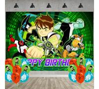 Ben Birthday Party Decoration,10 Party Photo Background 5 x 3 FT and 18 Pcs Balloon,Ben Merch Party Backdrop Supplies