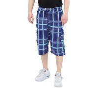 Ben Creek - Men's Capri Leisure Trousers - Bermuda Shorts for Leisure and Everyday Use - Short 3/4 Hiking Trousers with Elastic Waistband - Half Length Cargo with Multi Pockets QL05, blue-white check,