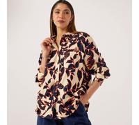 Ben De Lisi Printed Linen Blend Shirt KHAKI ECRU SKETCHY FLORAL PRINT SIZE 10