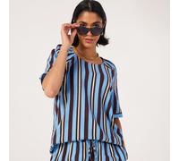 Ben de Lisi Studio 70 Linen Blend Stripe Raglan Top BLUE BROWN STRIPE SIZE 10