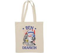 Ben Franklin Ben Dranking Funny USA Flag Logo Natural Cotton Tote Bag White