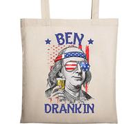 Ben Franklin Ben Dranking Funny USA Flag Logo Natural Ecological Cotton Tote Bag Beige