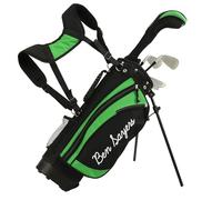 Ben Sayers Junior Stand Bag Golf Package Set | Kids Starter with 4 Clubs | Lightweight Graphite Shafts & Soft Grips | Oversize Driver, Irons, Putter, Bag & Headcovers (Black/Green, 5-8 years)