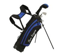 Ben Sayers Junior Stand Bag Golf Package Set | Kids Starter with 4 Clubs | Lightweight Graphite Shafts & Soft Grips | Oversize Driver, Irons, Putter, Bag & Headcovers (Black/Blue, 9-11 years)