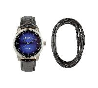 Ben Sherman Black Strap Watch Blue Sunray Dial Black Bracelet Gift Set BS114BG - Stainless Steel / Mineral Glass