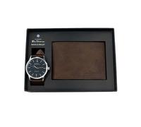 Ben Sherman Brown Strap Watch Navy Dial Wallet Set Gents Watch BS122 G - Stainless Steel / Mineral Glass