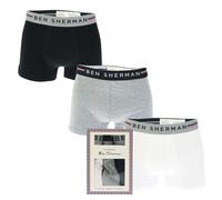 Ben Sherman Mens 3 Pack Roman Trunks in Black Multicolour Cotton - Size Small