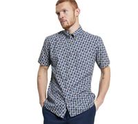 Ben Sherman Mens 'Block' Leaf Print Shirt, Short Sleeved, Button-Down Collar, Carnaby Fit (Indigo) L