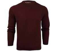 Ben-Sherman Mens Crew Neck Tipped Cotton Knitted Jumper 48585 - Wine