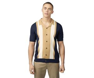 Ben Sherman Mens Knit 'Resort' Neck Button Through Polo Shirt (Dark Navy) L
