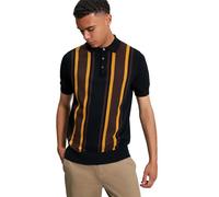Ben Sherman Mens Knit Vertical Stripe Polo Shirt (Black/Mustard) XXL