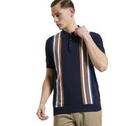 Ben Sherman Mens Knit Vertical Stripe Polo Shirt (Dark Navy/Mustard) XL