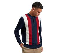 Ben Sherman Mens Knit Vertical Stripe Polo Shirt Long Sleeve (Dark Navy/White/Red) XXL