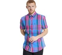 Ben Sherman Mens Large Madras Check Shirt Short Sleeved (Kingfisher) M