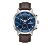 Ben Sherman Nottingham Blue Dial Silver Genuine Leather Strap Quartz Chronograph Watch for Men, Mineral Glass, 3 ATM, 44mm Case
