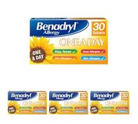 Benadryl Allergy One A Day 10 Mg Tablets - Effective and Long-Lasting Relief from Hay Fever, Pet, Skin and Dust Allergies - 30 Count (Pack of 4)