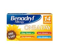Benadryl Allergy One A Day 10 Mg Tablets - Effective and Long-Lasting Relief from Hay Fever, Pet, Skin and Dust Allergies - 14 Tablets