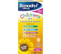 Benadryl Allergy Relief for Children 6+ Years (1 x 60ml), Tutti Frutti Flavour Syrup, Sugar & Colour Free with Cetirizine, Long-Lasting All-Day Relief