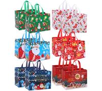 Benaewa 12 Pack Christmas Bags, Reusable gift Bags, colorful Designs for Xmas Party