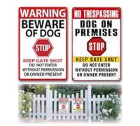 Benaewa 2 Pcs Beware of The Dog Sign, No Trespassing Metal Signs for Outdoor Gate, 12x8 Inch Weatherproof Dogs Warning Signage