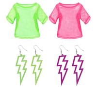 Benaewa 2 Pcs Neon Clothes, Fishnet 1980s Neon Netted T-Shirt for Club, Party (Green, Pink)