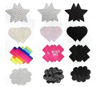Benaewa 24 Pcs Nipple Pasties, Disposable Nipple Covers for Rave Party, Multi Styles Glitters Self-Adhesive Bra Pad Black
