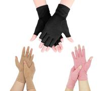 Benaewa 3 Pairs Arthritis Gloves Women Men, Fingerless Compression Gloves for Raynauds Relief (Black Pink Coffee Medium)