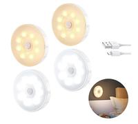 Benaewa 4 Pack Motion Sensor Lights Indoor, Rechargeable Night Lights for Stairs, Led Warm/Cold White Light for Kitchen Closet