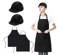 Benaewa 4 Pcs Chef Hat and Apron Set, 2 Pcs Adjustable Chefs Apron, 2 Pcs Breathable Hair Nets for Catering, Home Kitchen