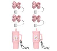 Benaewa 6 Pcs Cup Accessories for Stanley, 4 Pcs Pink Bow Straw Covers Toppers, 2 Hanging Charms for 30/40 oz Tumbler Cup