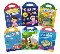 Benaewa 6 Pcs Reusable Sticker Book, 3D Stickers Include Animal, Dinosaur, Vehicle etc Themes for Toddlers, Educational Learning