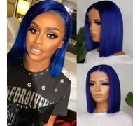 Benafee 14 Inch 13x4 HD Transparent Lace Front Bob Wig Glueless Bob Wig for Women Black Dark Blue Short