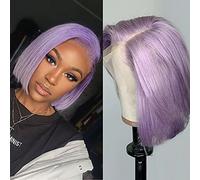 Benafee Lilac Lace Front Human Hair Bob Wig Silky Straight Middle Part Short Bob Wigs Glueless Pre Plucked 180 Density Swiss Lace Remy Hair Bob Wig 10 Inch