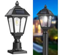 Benany Solar Post Lights Outdoor, Aluminium Solar Lamp Post Light with Pier Mount Base, Outside Decor for Yard Garden Pole Pillar, 100 Lumens (Cool White)