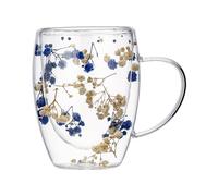 Benares Dried Flowers Double Wall Glass Coffee Mugs | 350ml Coffee Mug with Dry Flowers | Flower Mug | Insulated Heat Resistant for Women Best Friend