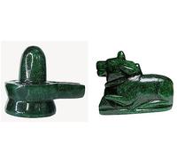 Benares Souvenirs Margaj Jade and Marakatha Green Aventurine Shivling with Nandi Ji (50-60 Grams Approx)