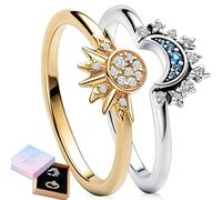 Benaton 1 Pair Sun Moon Rings Jewellery Gift Rings Couples Sun Gold Ring and Moon Silver Ring Promise Matching Ring Women Men Gift for Women Valentine's Day (with Gift Box)