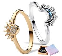 Benaton Pack of 2 Sun Moon Rings Jewellery Gift Rings, Couples Sun Gold Ring and Moon Silver Ring Promise Matching Ring Women Men Gift for Women Valentine's Day (with Gift Box)