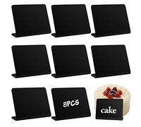 BENBO 8 Pieces Mini Chalkboard Sign, Small Acrylic Black Chalkboard Buffet Tags Food Label Sign Lean-Back Message Board Signs Tabletop Blackboard for Weddings Birthday Parties Food, 4 x 3 Inches