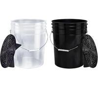 Benbow 2 x 20L Car Wash Bucket Set with 2 x Dirt Sieves - Black, Plastic & Polyester - Professional Two-Bucket Method