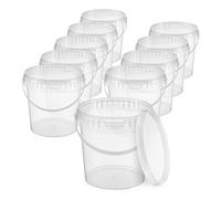BenBow Bucket with lid 0,26 GAL (1 L) Transparent 10x 1 Litres - food-safe, sturdy, airtight, leak-proof - plastic storage container, with handle - empty