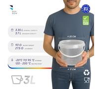 BenBow Bucket with lid 0,79 GAL (3 L) Transparent 10x 3 Litres - food-safe, sturdy, airtight, leak-proof - plastic storage container, with handle - empty