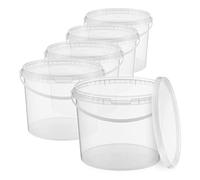 BenBow Bucket with lid 0,79 GAL (3 L) Transparent 5x 3 Litres - food-safe, sturdy, airtight, leak-proof - plastic storage container, with handle - empty