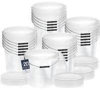 BenBow Bucket with lid 20 L Transparent 20x 20 Litres - food-safe, sturdy, airtight, leak-proof - plastic storage container, with metal handle - empty