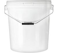 BenBow Bucket with Lid, 20 L, White, 5 x 20 Litres, Food-Safe, Stable, Airtight, Leak-Proof, Plastic Storage Container with Metal Handle, Empty